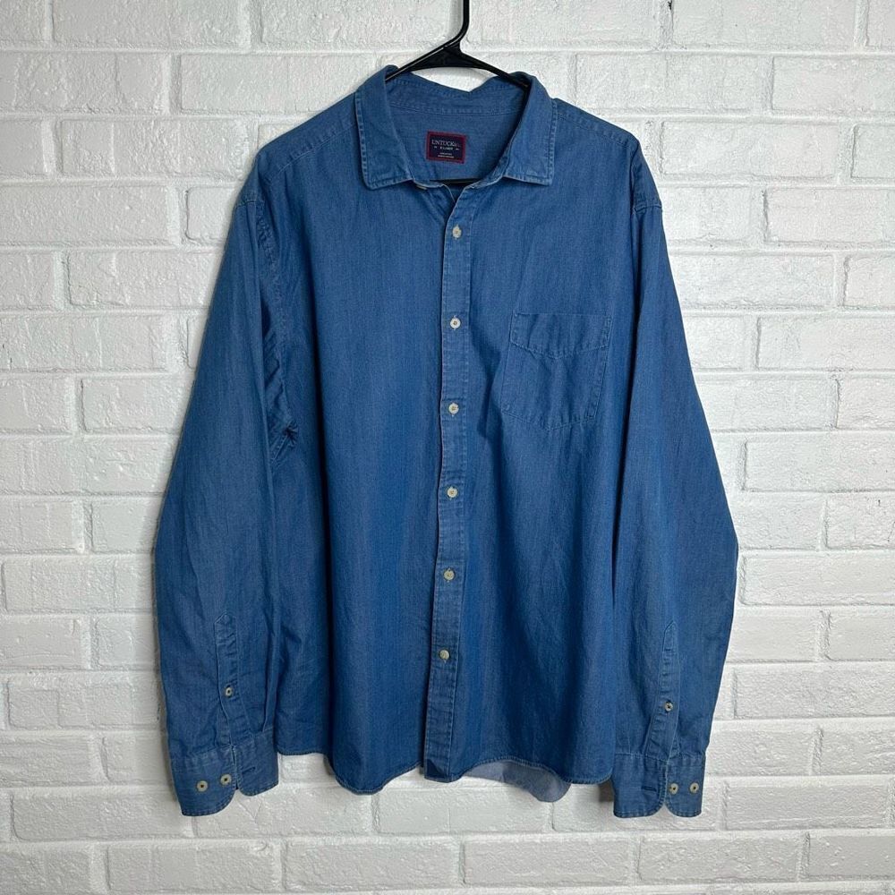 Untuckit Mens Blue Chambray Denim Shirt Cotton Long‎ Sleeve Button Down size XL